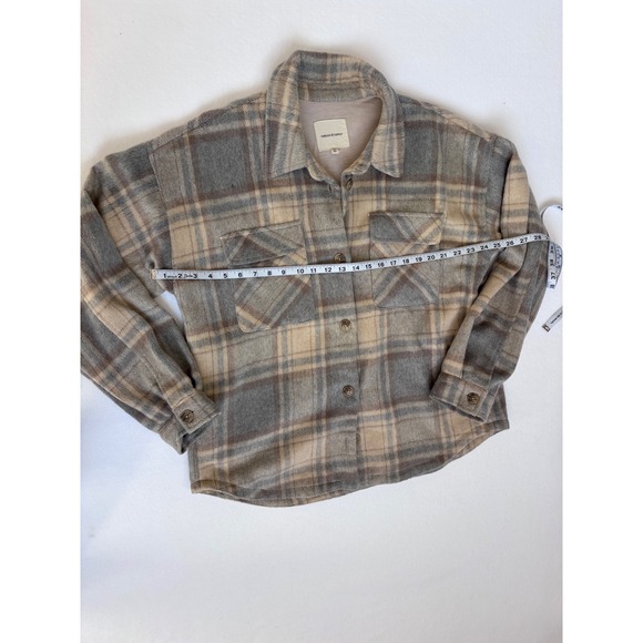 Thread & Supply Grey Tan Plaid Flannel Shacket XL Oversized Button Up Jacket - Picture 7 of 10